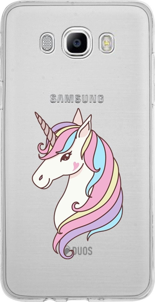 Samsung Galaxy J7 2016 Kapak Unicorn Tasarımlı Şeffaf Silikon Kılıf
