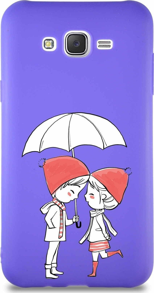 Samsung Galaxy J7 Core Soft Premier Kapak Aşk Tasarımlı Silikon Kılıf - Mor