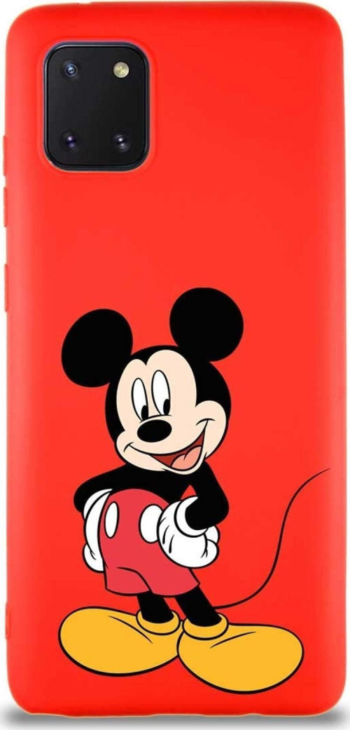 Samsung Galaxy A81 Soft Premier Kapak Mickey Mouse-E Tasarımlı Silikon Kılıf - Kırmızı