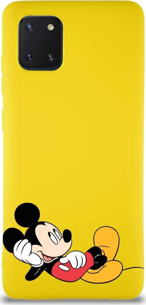 Samsung Galaxy A81 Soft Premier Kapak Mickey Mouse-F Tasarımlı Silikon Kılıf - Sarı