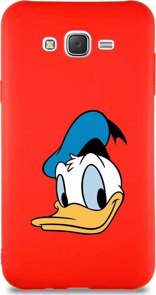 Samsung Galaxy J7 Core Soft Premier Kapak Donald Duck-B Tasarımlı Silikon Kılıf - Kırmızı