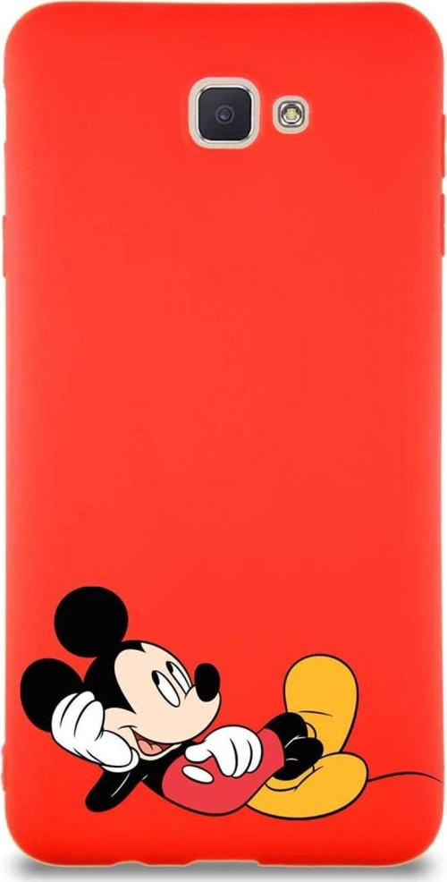 Samsung Galaxy J7 Prime Soft Premier Kapak Mickey Mouse-F Tasarımlı Silikon Kılıf - Kırmızı