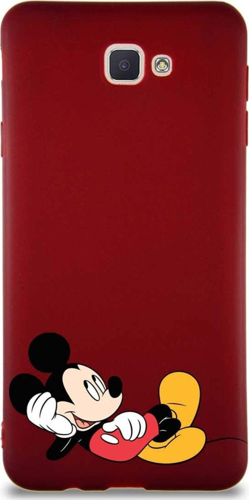 Samsung Galaxy J7 Prime Soft Premier Kapak Mickey Mouse-F Tasarımlı Silikon Kılıf - Mürdüm
