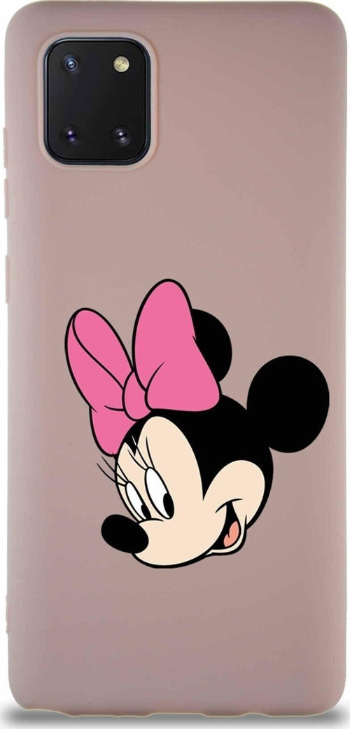 Samsung Galaxy A81 Soft Premier Kapak Minnie Mouse-B Tasarımlı Silikon Kılıf - Pudra