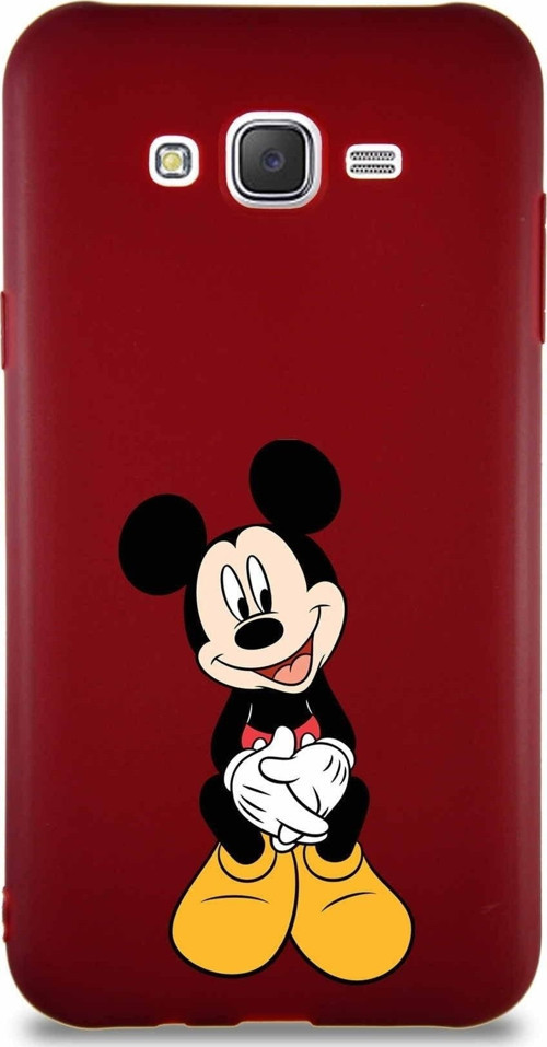 Samsung Galaxy J7 Core Soft Premier Kapak Mickey Mouse-A Tasarımlı Silikon Kılıf - Mürdüm