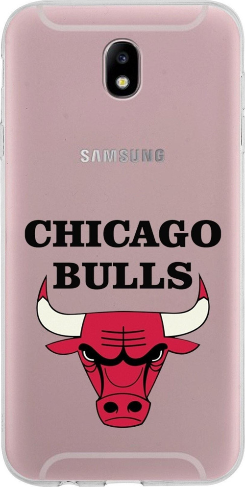 Samsung Galaxy J7 Pro Kapak Chicago Bulls Tasarımlı Şeffaf Silikon Kılıf
