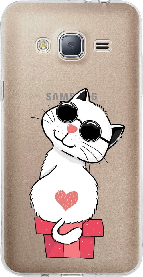 Samsung Galaxy J310 Kapak Cool Cat Tasarımlı Şeffaf Silikon Kılıf