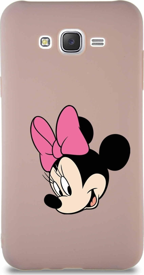 Samsung Galaxy J7 Core Soft Premier Kapak Minnie Mouse-B Tasarımlı Silikon Kılıf - Pudra