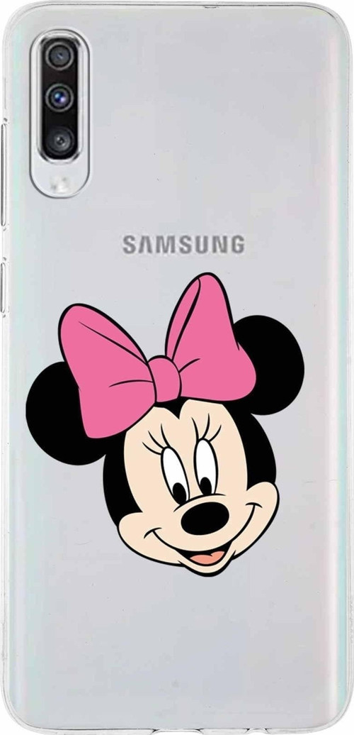 Samsung Galaxy A70S Kapak Minnie Mouse Tasarımlı Şeffaf Silikon Kılıf