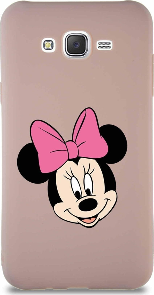 Samsung Galaxy J7 Core Soft Premier Kapak Minnie Mouse-C Tasarımlı Silikon Kılıf - Pudra