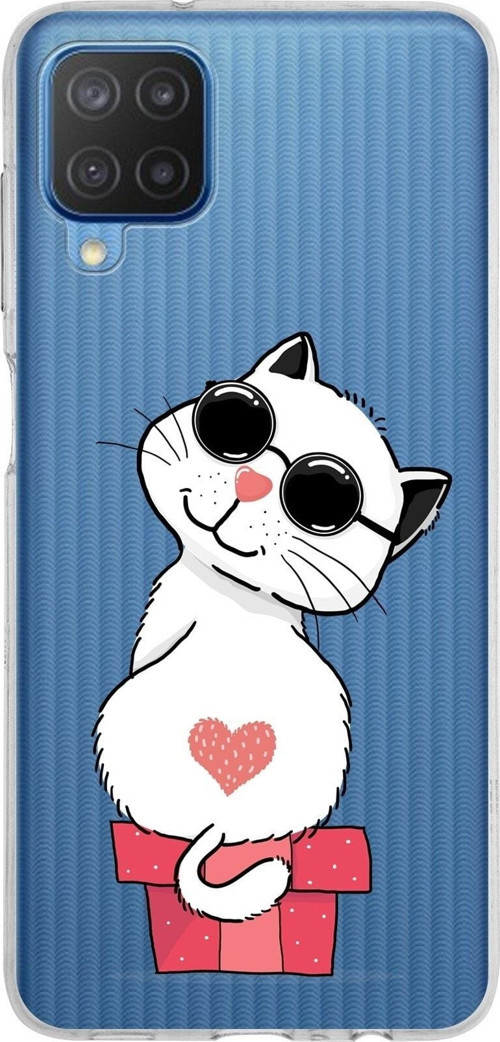 Samsung Galaxy M12 Kapak Cool Cat Tasarımlı Şeffaf Silikon Kılıf