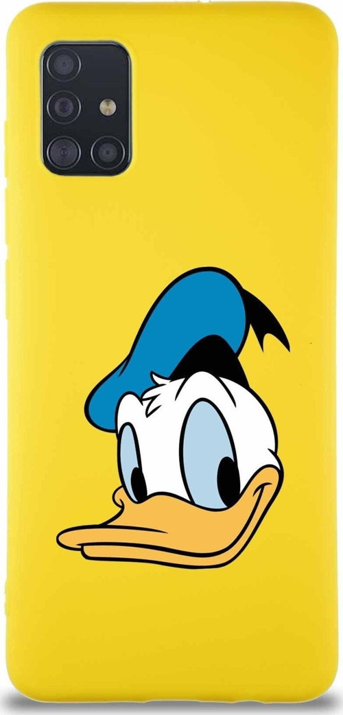 Samsung Galaxy A51 Soft Premier Kapak Donald Duck-B Tasarımlı Silikon Kılıf - Sarı