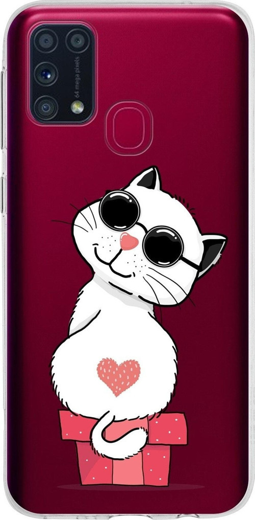 Samsung Galaxy M31 Kapak Cool Cat Tasarımlı Şeffaf Silikon Kılıf