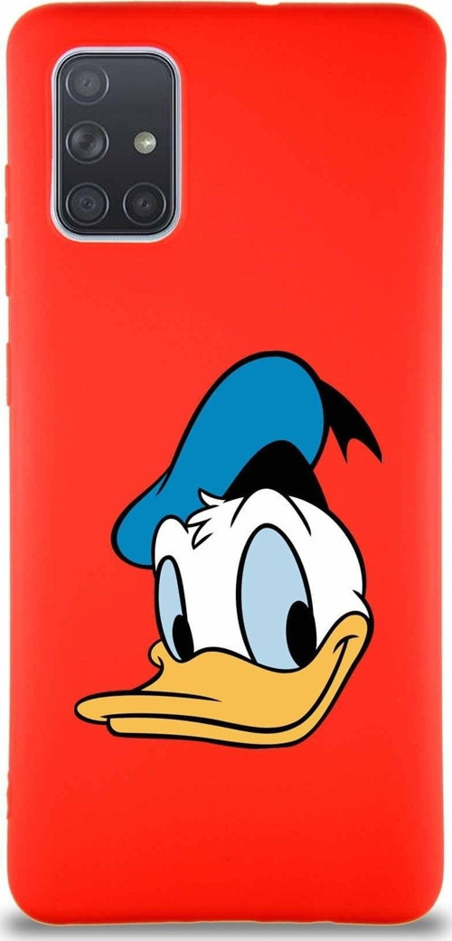 Samsung Galaxy A71 Soft Premier Kapak Donald Duck-B Tasarımlı Silikon Kılıf - Kırmızı