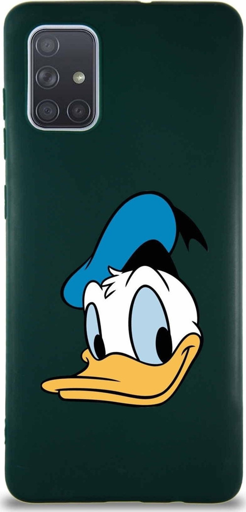 Samsung Galaxy A71 Soft Premier Kapak Donald Duck-B Tasarımlı Silikon Kılıf - Yeşil