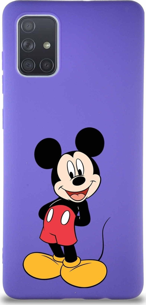 Samsung Galaxy A71 Soft Premier Kapak Mickey Mouse-B Tasarımlı Silikon Kılıf - Mor