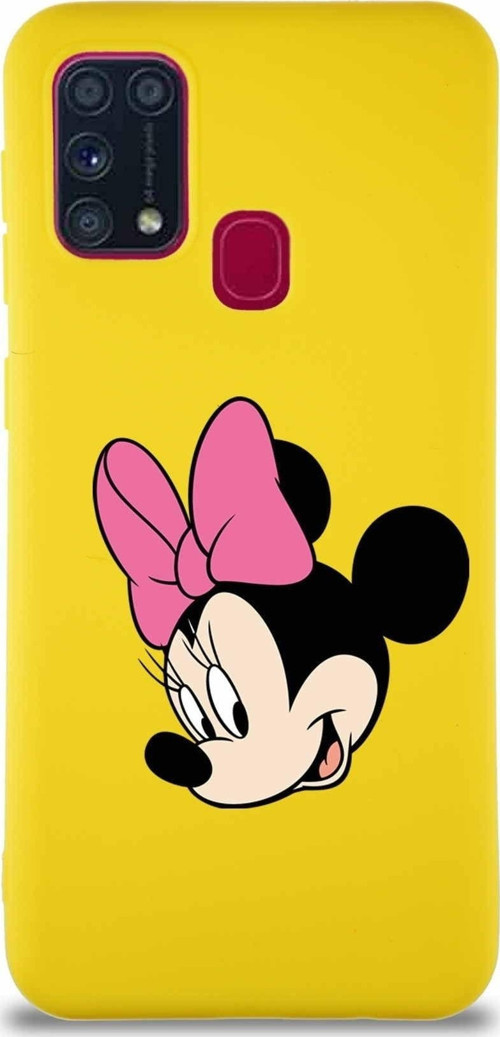 Samsung Galaxy M31 Soft Premier Kapak Minnie Mouse-B Tasarımlı Silikon Kılıf - Sarı