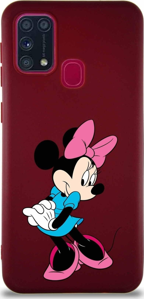 Samsung Galaxy M31 Soft Premier Kapak Minnie Mouse-F Tasarımlı Silikon Kılıf - Mürdüm