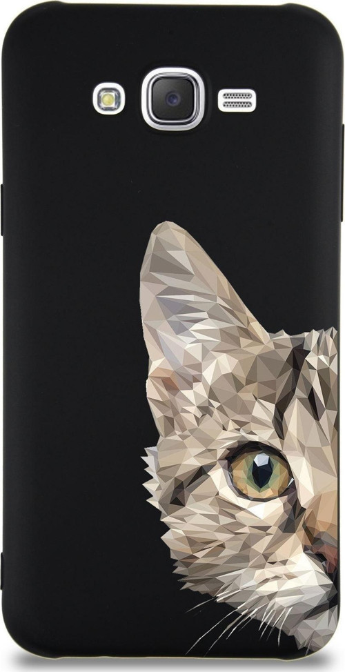 Samsung Galaxy J7 Uyumlu Lansman Kılıf Catface Tasarımlı Içi Kadife Kapak-Siyah