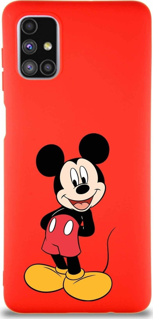 Samsung Galaxy M51 Soft Premier Kapak Mickey Mouse-B Tasarımlı Silikon Kılıf - Kırmızı