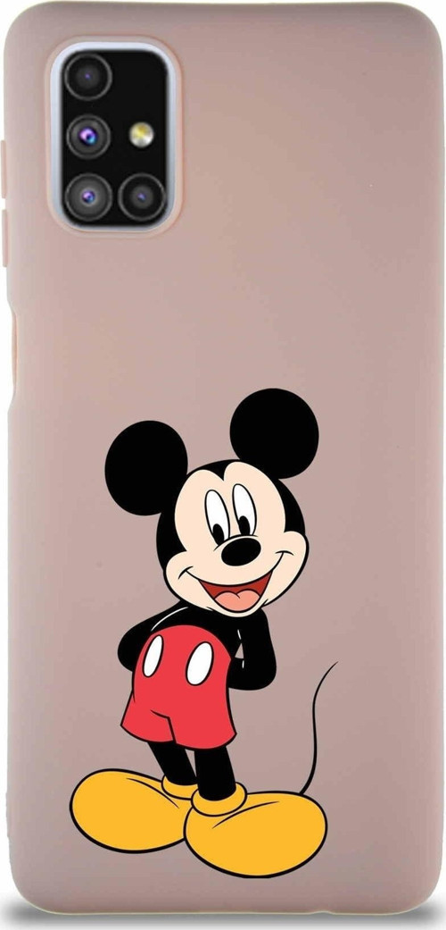 Samsung Galaxy M51 Soft Premier Kapak Mickey Mouse-B Tasarımlı Silikon Kılıf - Pudra