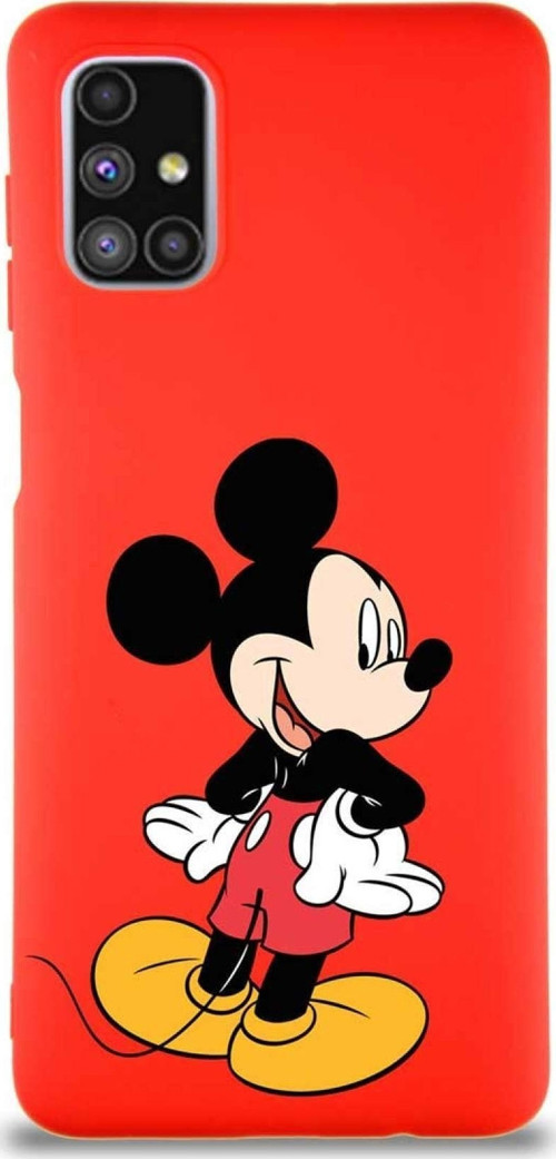 Samsung Galaxy M51 Soft Premier Kapak Mickey Mouse-D Tasarımlı Silikon Kılıf - Kırmızı