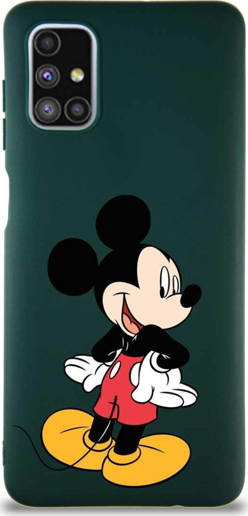 Samsung Galaxy M51 Soft Premier Kapak Mickey Mouse-D Tasarımlı Silikon Kılıf - Yeşil