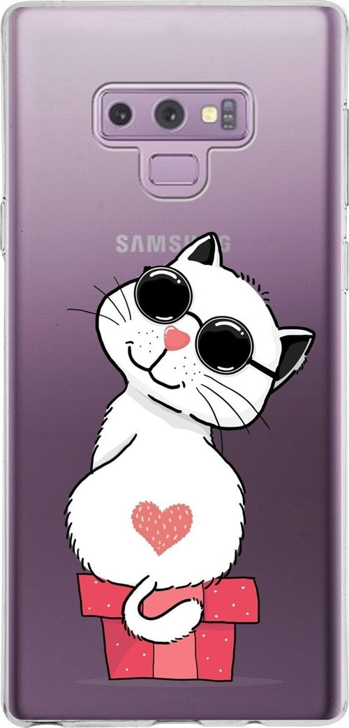 Samsung Galaxy Note 9 Kapak Cool Cat Tasarımlı Şeffaf Silikon Kılıf