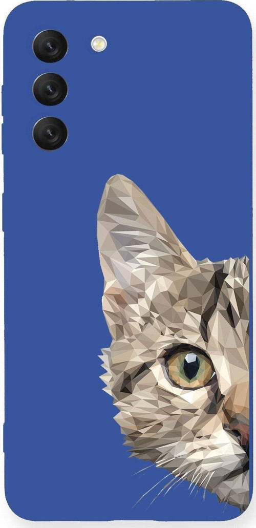 Samsung Galaxy S21 Fe Uyumlu Lansman Kılıf Catface Tasarımlı Içi Kadife Kapak-Lacivert