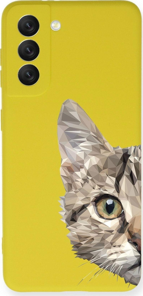 Samsung Galaxy S21 Fe Uyumlu Lansman Kılıf Catface Tasarımlı Içi Kadife Kapak-Sarı