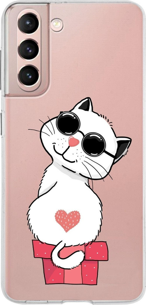 Samsung Galaxy S21 Kapak Cool Cat Tasarımlı Şeffaf Silikon Kılıf