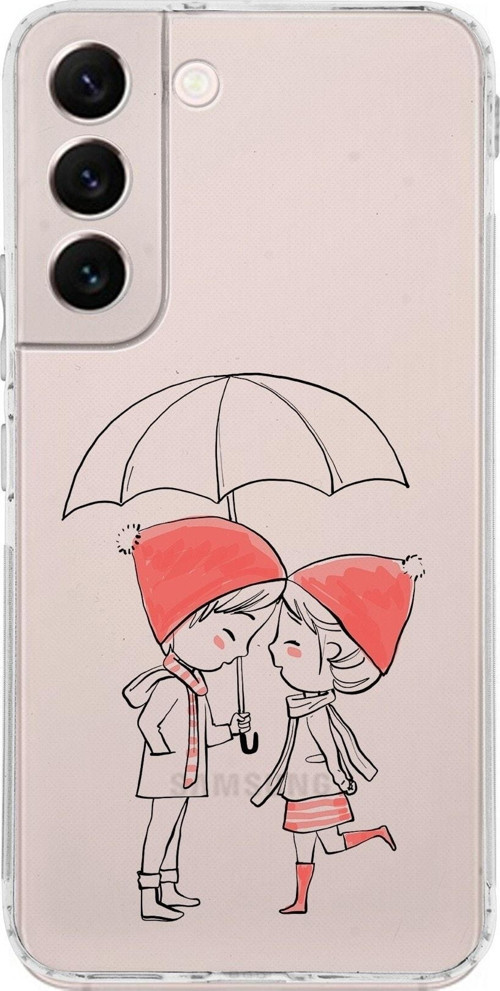 Samsung Galaxy S22 Uyumlu Kamera Korumalı Kapak Aşk Tasarımlı Şeffaf Kılıf