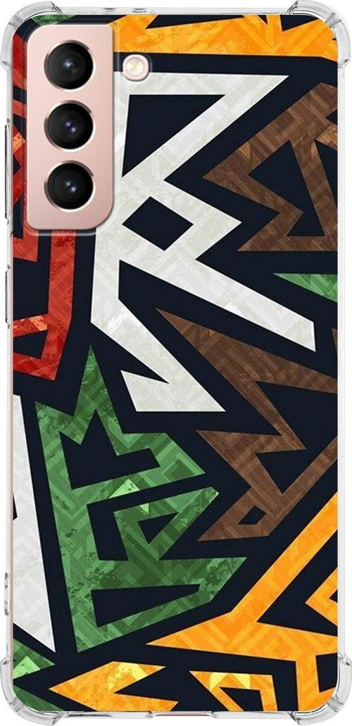 Samsung Galaxy S21 Köşe Korumalı Antişok Kapak Soyut Grafiti Tasarımlı Şeffaf Kılıf