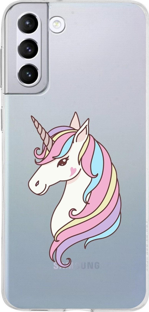 Samsung Galaxy S21 Plus Kapak Unicorn Tasarımlı Şeffaf Silikon Kılıf