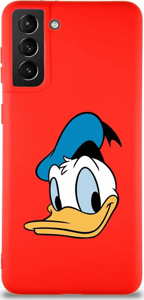 Samsung Galaxy S21 Plus Soft Premier Kapak Donald Duck-B Tasarımlı Silikon Kılıf - Kırmızı