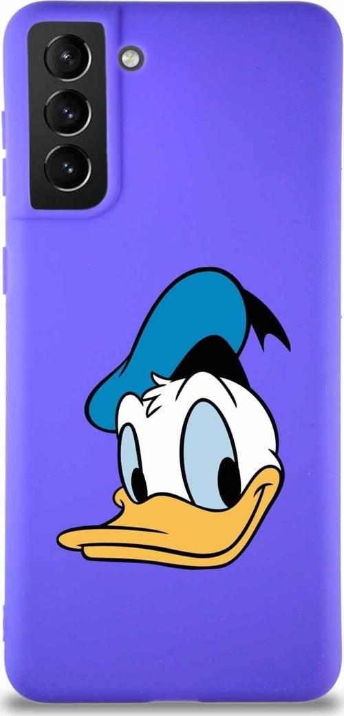 Samsung Galaxy S21 Plus Soft Premier Kapak Donald Duck-B Tasarımlı Silikon Kılıf - Mor