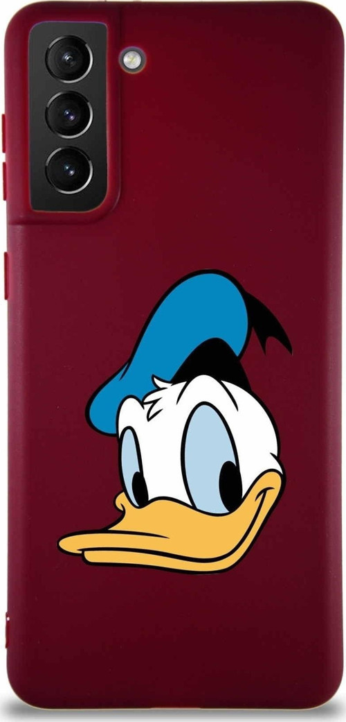 Samsung Galaxy S21 Plus Soft Premier Kapak Donald Duck-B Tasarımlı Silikon Kılıf - Mürdüm