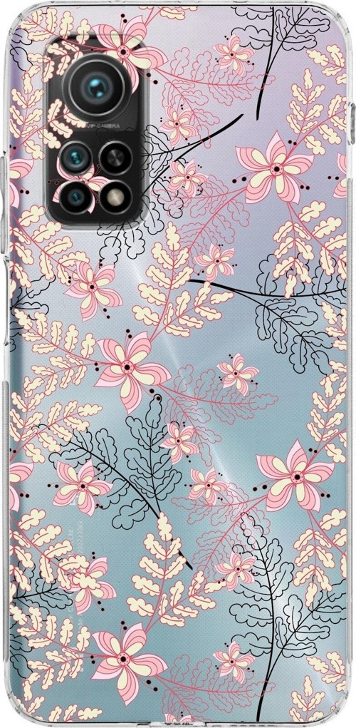 Xiaomi Mi 10T Kamera Korumalı Kapak Floral Kırmızı Tasarımlı Şeffaf Kılıf