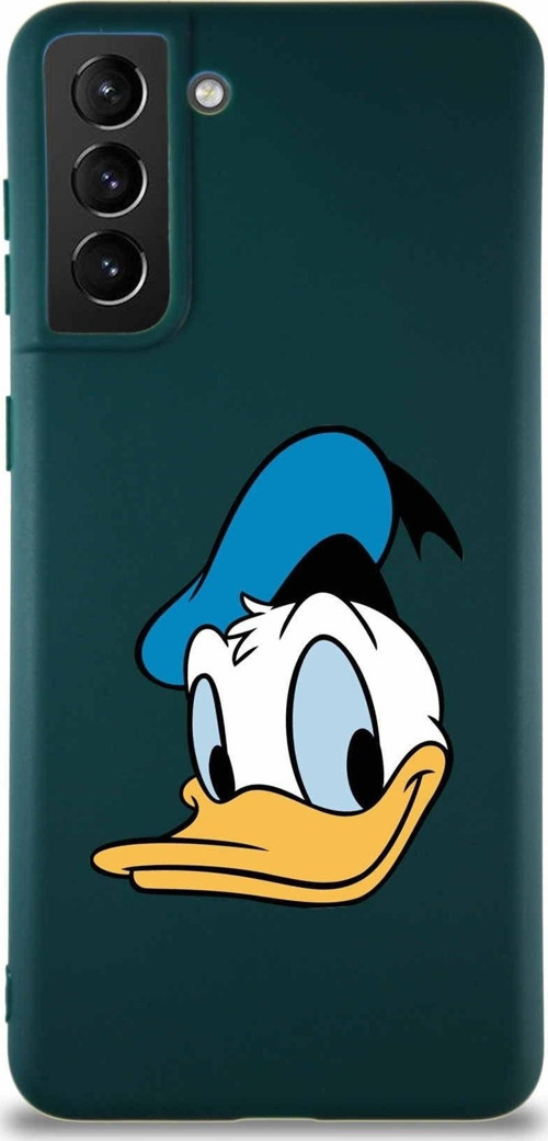 Samsung Galaxy S21 Plus Soft Premier Kapak Donald Duck-B Tasarımlı Silikon Kılıf - Yeşil