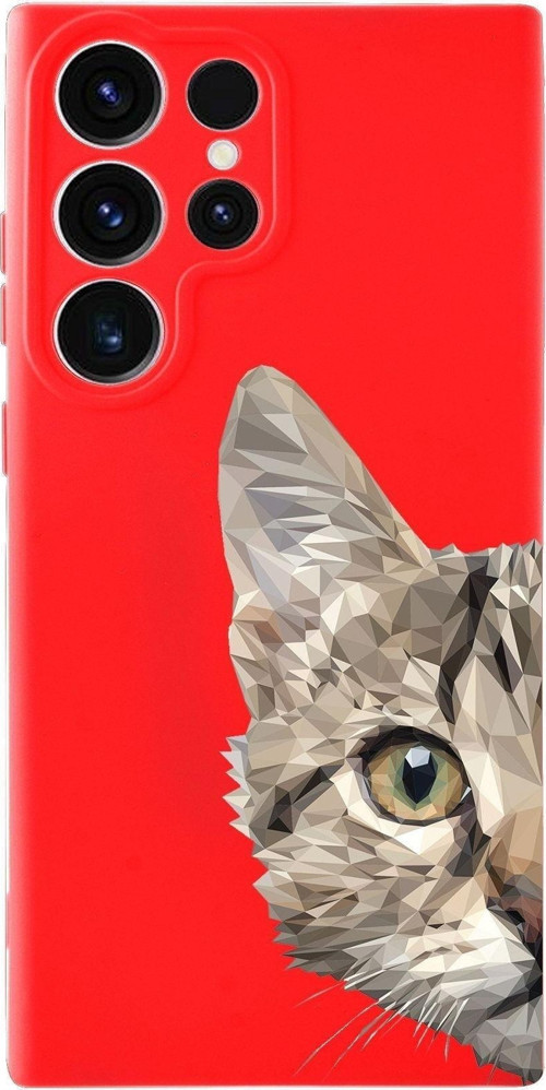 Samsung Galaxy S23 Ultra Uyumlu Lansman Kılıf Catface Tasarımlı Içi Kadife Kapak-Kırmızı