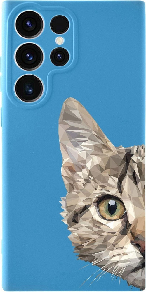 Samsung Galaxy S23 Ultra Uyumlu Lansman Kılıf Catface Tasarımlı Içi Kadife Kapak-Mavi