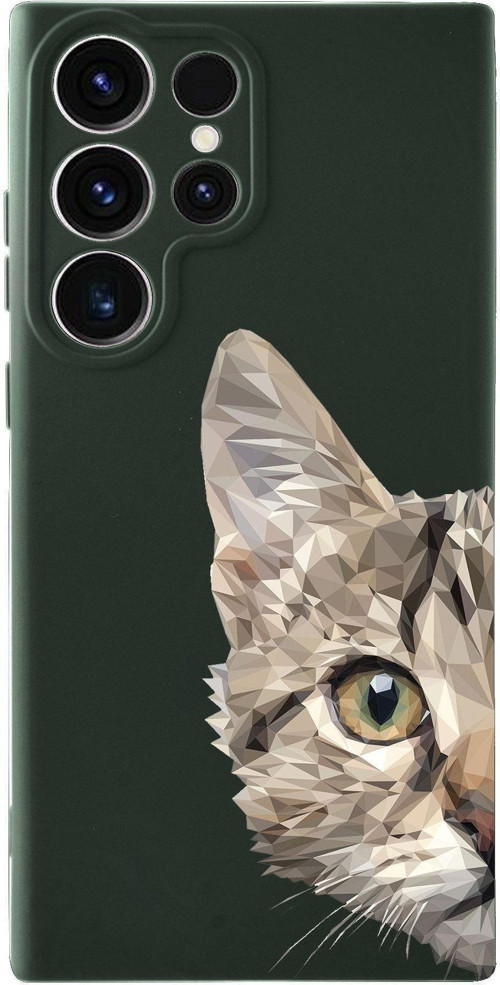 Samsung Galaxy S23 Ultra Uyumlu Lansman Kılıf Catface Tasarımlı Içi Kadife Kapak-Yeşil