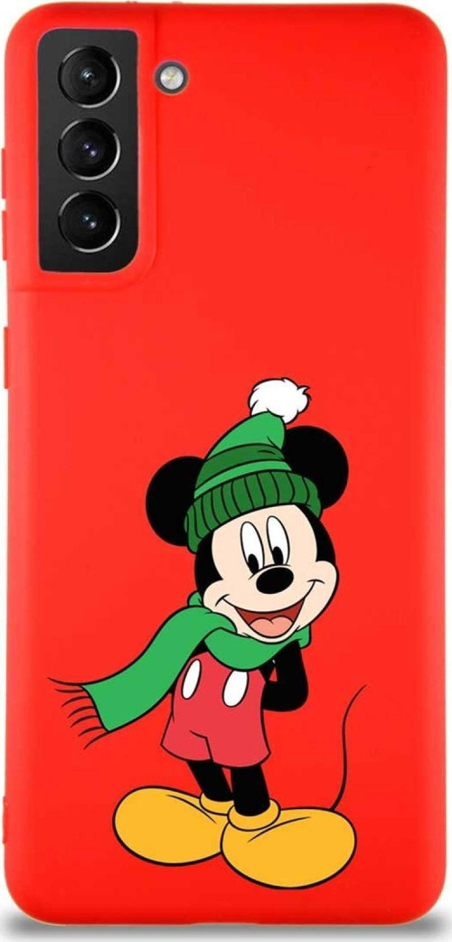Samsung Galaxy S21 Plus Soft Premier Kapak Mickey Mouse-G Tasarımlı Silikon Kılıf - Kırmızı