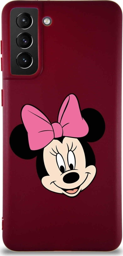 Samsung Galaxy S21 Plus Soft Premier Kapak Minnie Mouse-C Tasarımlı Silikon Kılıf - Mürdüm