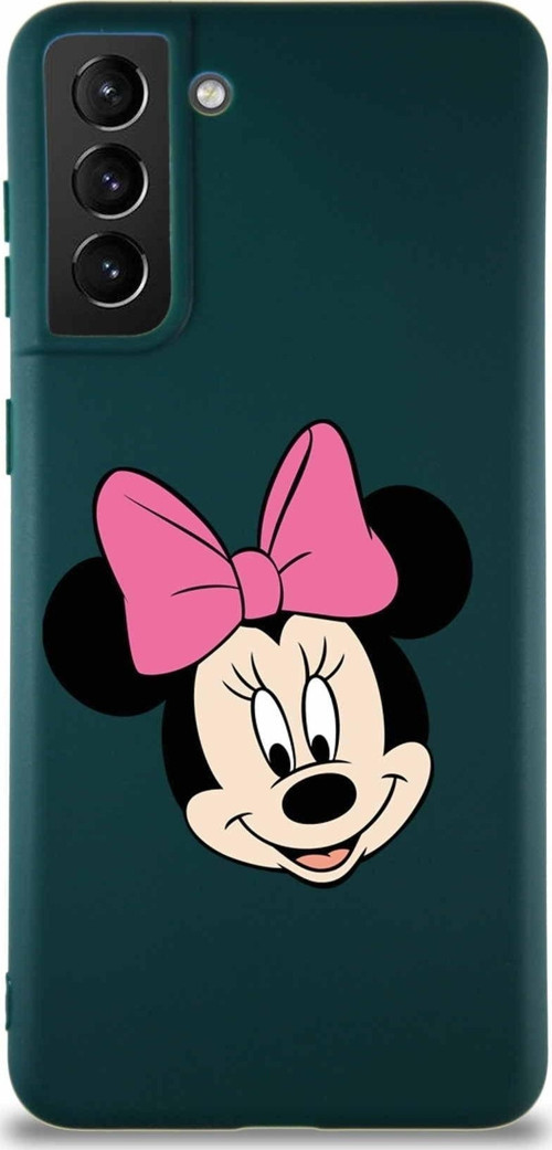 Samsung Galaxy S21 Plus Soft Premier Kapak Minnie Mouse-C Tasarımlı Silikon Kılıf - Yeşil