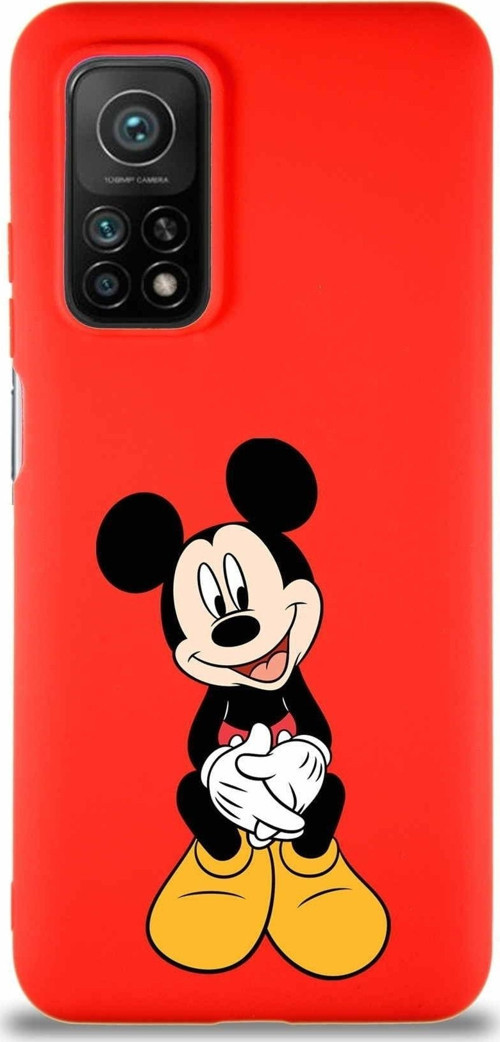 Xiaomi Mi 10T Pro Soft Premier Kapak Mickey Mouse-A Tasarımlı Silikon Kılıf - Kırmızı