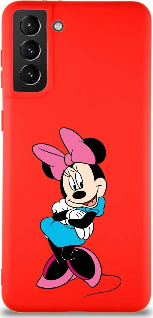 Samsung Galaxy S21 Plus Soft Premier Kapak Minnie Mouse-D Tasarımlı Silikon Kılıf - Kırmızı