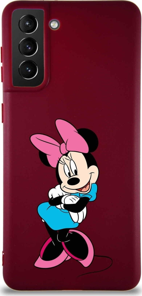 Samsung Galaxy S21 Plus Soft Premier Kapak Minnie Mouse-D Tasarımlı Silikon Kılıf - Mürdüm
