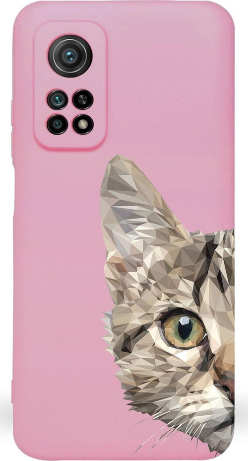Xiaomi Mi 10T Pro Uyumlu Lansman Kılıf Catface Tasarımlı Içi Kadife Kapak-Pembe