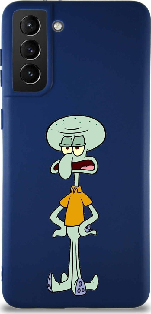 Samsung Galaxy S21 Plus Soft Premier Kapak Squidward Dokunaç Tasarımlı Silikon Kılıf - Lacivert